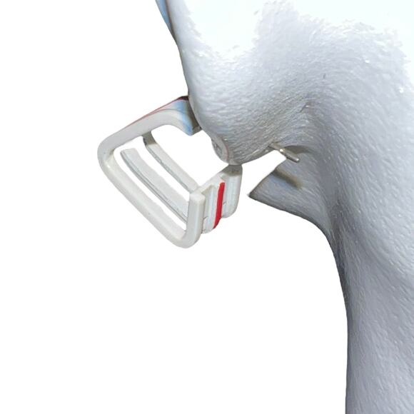 Vintage Angular Red & White Tri-Hoop Post Earrings 1980s Geometric Retro Jewelry - Picture 12 of 14